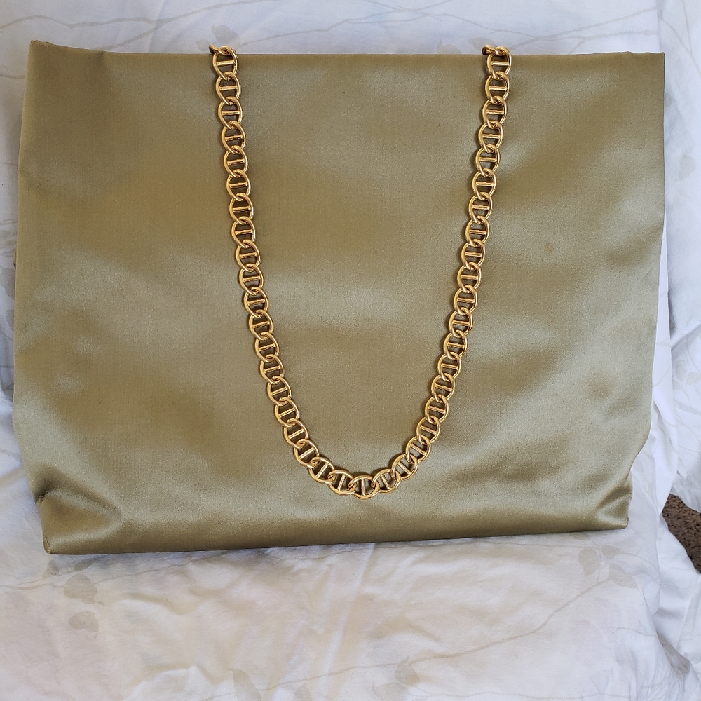 Prada Authentic Vintage Green Raso Catena Shoulder Bag Tote Gold Chain Italy